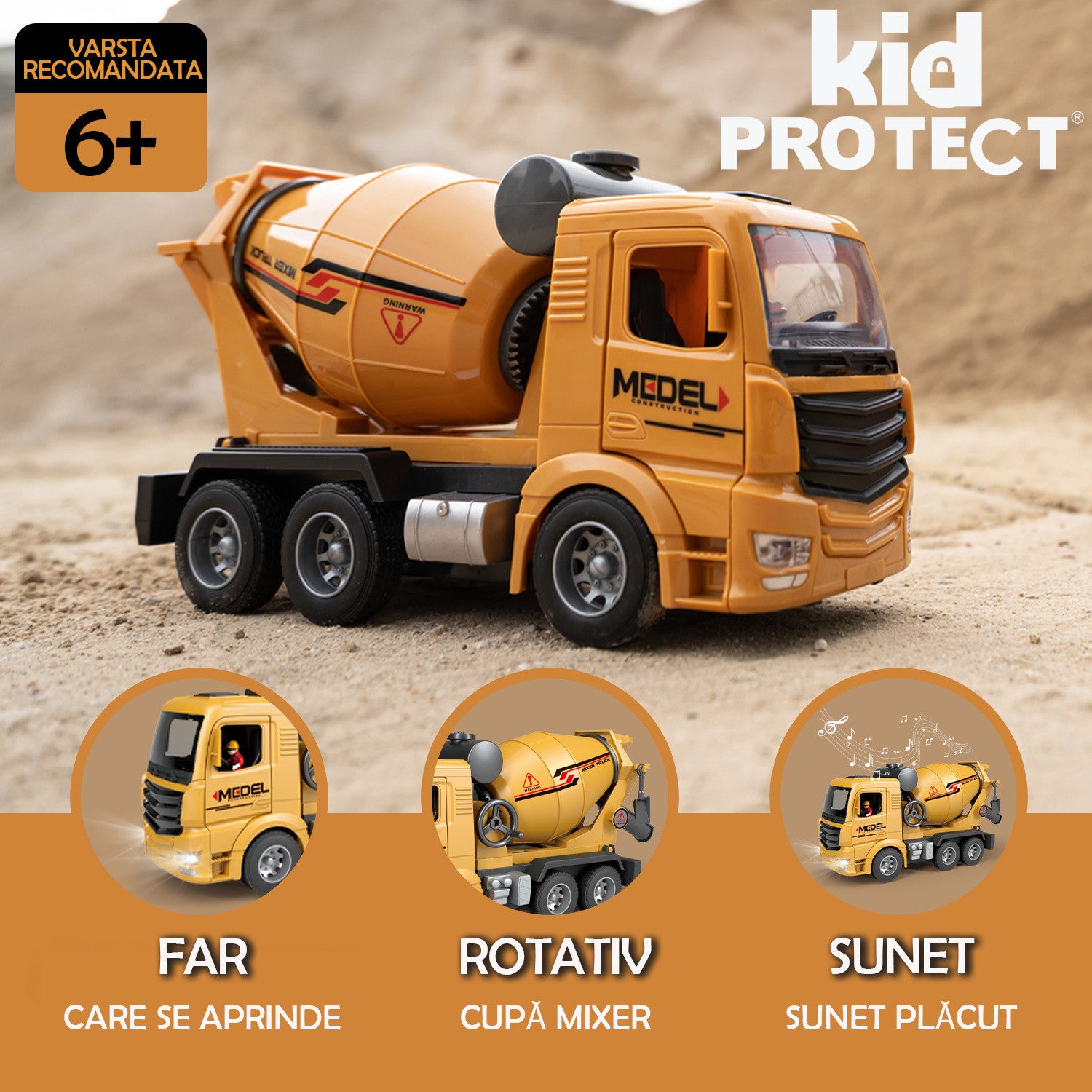 Betoniera Super Realista Cu Telecomanda Pentru Copii KidProtect ConcretePro RC Betoniera Super Realista Cu Telecomanda Pentru Copii KidProtect ConcretePro RC